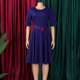 Short-sleeved Solid Color High-waisted Large Sway Dress