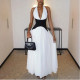 Wrinkled Waist-hugging A-line Skirt Sexy Deep V-neck Halter Neck Long Dress