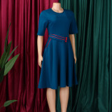 Short-sleeved Solid Color High-waisted Large Sway Dress