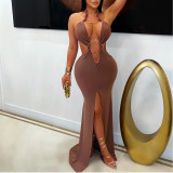 Halve Neck Hollow Fishtail Slit Dress