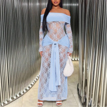 Perspective Lace One-shoulder Hot Girl Dress Party Dress Long Skirt