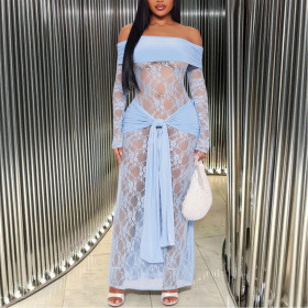 Perspective Lace One-shoulder Hot Girl Dress Party Dress Long Skirt