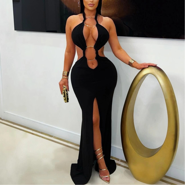 Halve Neck Hollow Fishtail Slit Dress