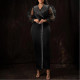 Iron Diamond Puff Sleeve Elastic V-neck Long Skirt