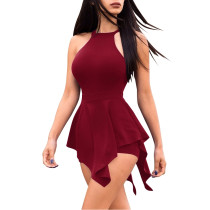 Solid Color Backless Short Jumpsuit