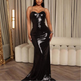 Sling Mesh Sequins Sexy Slim Backless Long Dress