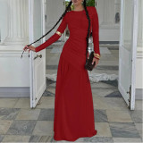 Slim and Pleated Round Neck Long-sleeved Dress