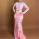 Sweet Printed Spliced ​​slim Fit Pleated Hip Skirt Turtleneck Long-sleeved Dress
