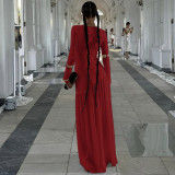 Slim and Pleated Round Neck Long-sleeved Dress