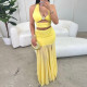 Hollow Sexy Top Spliced ​​half-length Skirt Two-piece Set
