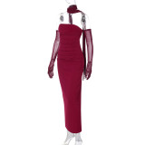 Temperament Tube Top Dress Mesh Sleeve Dress