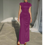 Slim Pleated Lace-up Short-sleeved Dress