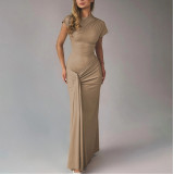 Slim Pleated Lace-up Short-sleeved Dress