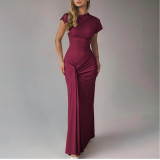 Slim Pleated Lace-up Short-sleeved Dress