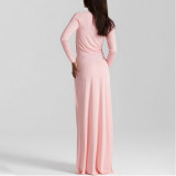 Deep V Hot Girl High Slit Long-sleeved Dress