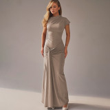 Slim Pleated Lace-up Short-sleeved Dress