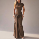 Slim Pleated Lace-up Short-sleeved Dress