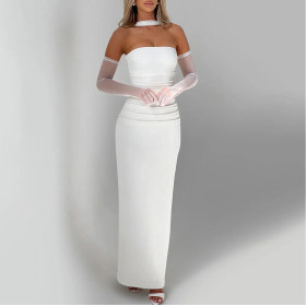 Temperament Tube Top Dress Mesh Sleeve Dress