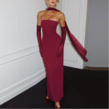 Temperament Tube Top Dress Mesh Sleeve Dress