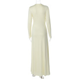 Deep V Hot Girl High Slit Long-sleeved Dress