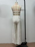 Solid Color Women's Wide-leg Jumpsuits with Back