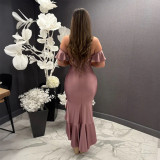 Strap-breasted One-shoulder Slit Irregular Ruffled Dress