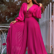 Large Size Beaded Mesh Stylish Casual Loose Wide-leg African Jumpsuit