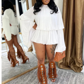 Fashionable and Casual Pleated Solid Color Jumpsuits