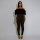 One-shoulder Fur Spliced ​​milk Silk Jumpsuit Slim Trousers