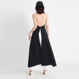 Two-piece Set of Sleeveless Black and White Color-blocking