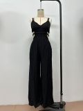 Solid Color Women's Wide-leg Jumpsuits with Back