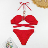 Solid Color Split Women's Swimsuit  Long Skirt