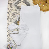 Solid Color Split Women's Swimsuit  Long Skirt