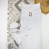 Solid Color Split Women's Swimsuit  Long Skirt