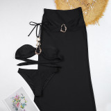 Solid Color Split Women's Swimsuit  Long Skirt