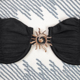 Solid Color Steel Support Gathered Split Women's Swimsuit