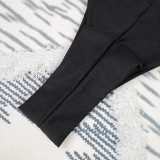 Solid Color Steel Support Gathered Split Women's Swimsuit