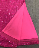 Perspective Mesh Sequins Sexy Backless Slit Off-shoulder Dress