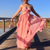 Spliced ​​ruffled Strapless Holiday Chiffon Fairy Skirt