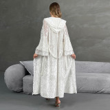 Sexy Lace Light Luxury Long-sleeved Velvet Hooded Nightgown Bathrobe Bathrobe Home Clothes