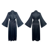Loose Long Lace-up Satin Gown Sexy cPrint Large Bathrobe