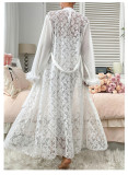 Lace Perspective Nightgown Suit Fur Decorative Cardigan Suspender Long Skirt Two-piece Set