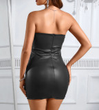 Backless PU Leather Dress