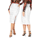 Slit Hip Sequin Skirt
