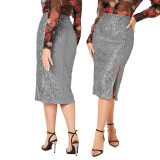 Slit Hip Sequin Skirt