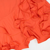 Deep V Forest Solid Color Irregular Lace-up Dress Loose Sleeves