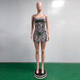 Sleeveless Hip Skirt Large Sequin Backless Suspender Dress
