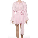 Round Necklace Floral Decorative Flared Sleeve Hip-cover Dress