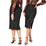 Slit Hip Sequin Skirt