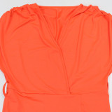 Deep V Forest Solid Color Irregular Lace-up Dress Loose Sleeves